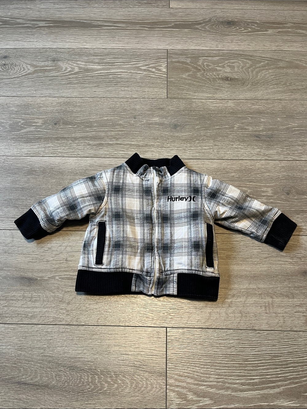 Hurley Boys Plaid Zip Jacket - Black, Gray & Cream